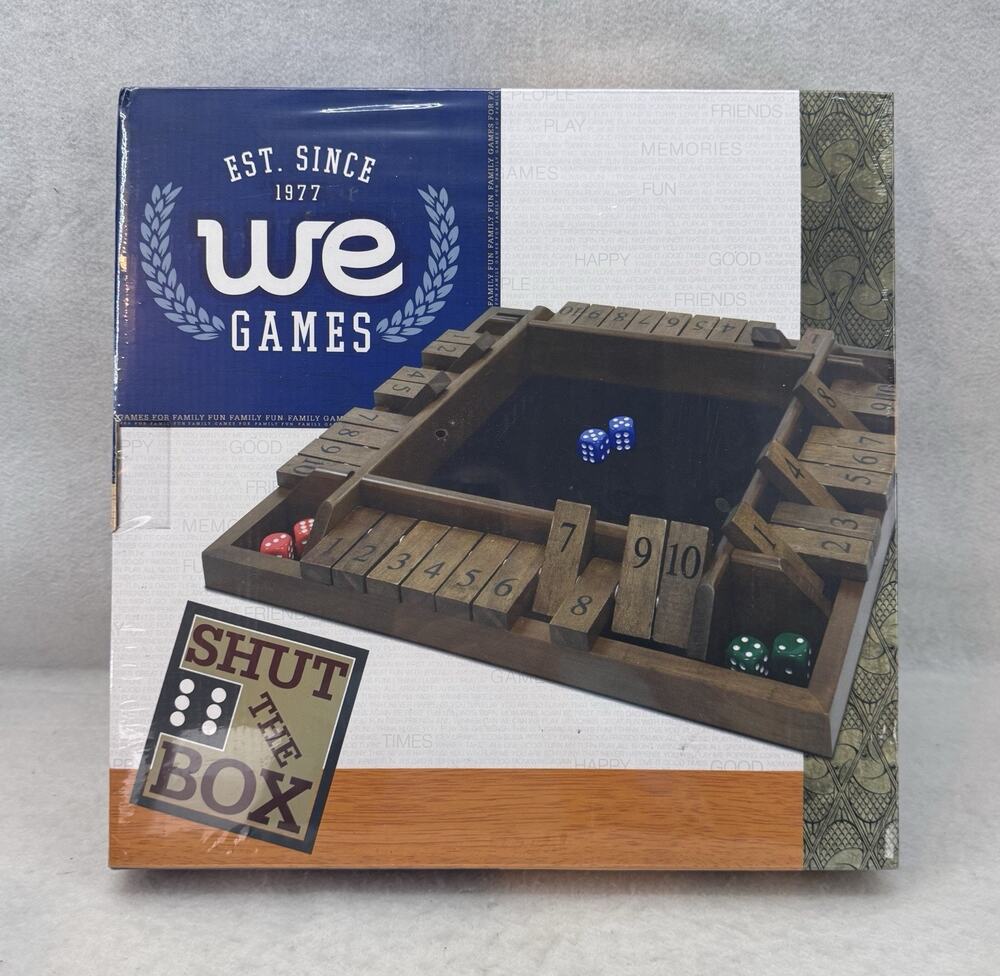 NIB SEALED - We Games Shut The Box Board Game, 4 Players 14” in Walnut Wood